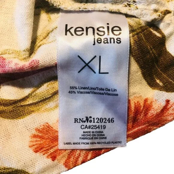 Kensie Jeans Linen Viscose Pink Floral Camp Shirt Size XL - Picture 4 of 6